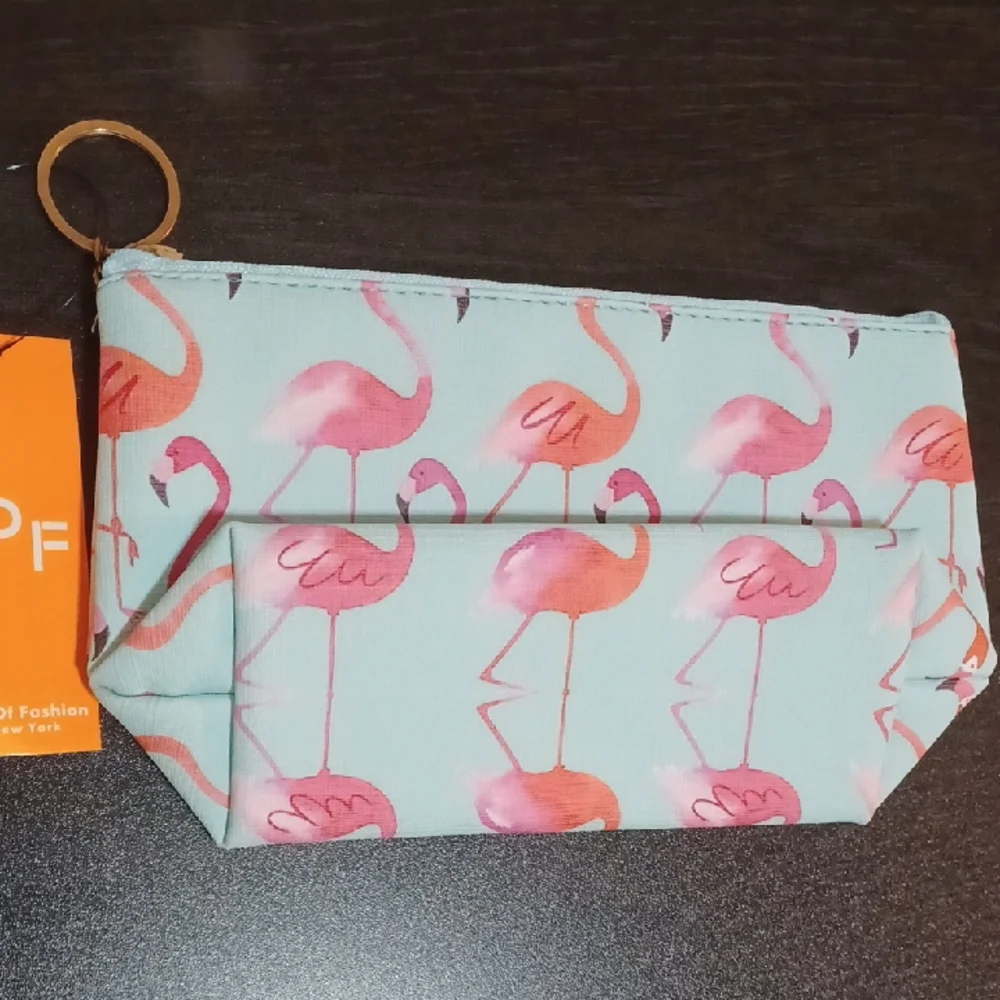 LOF Flamingo Pattern Pouch with Keyring - Picture 2 of 3